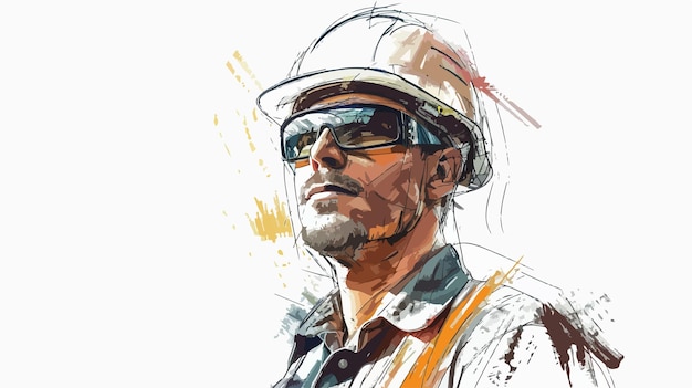 Vector professional engineer in helmet mixed media portrait