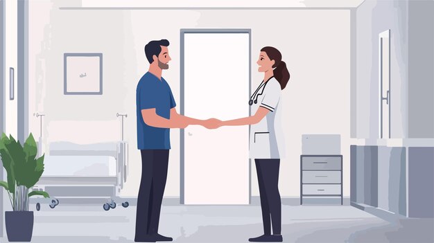 Professional Female Nurse Handshaking Male Patient Medical Teamwork Collaboration Concept