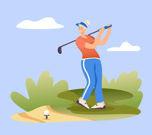 Vector professional female playing golf young sporty lady training outside