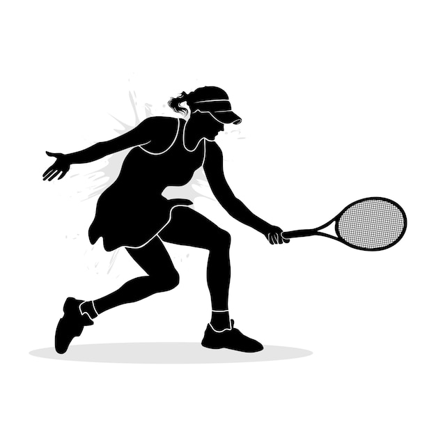 Professional female tennis player. Silhouette illustration