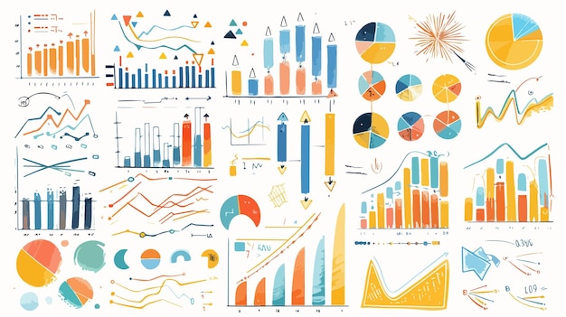 Vector professional financial and business charts collage for presentations and reports