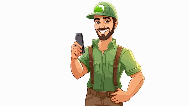 Professional gardener or farmer holding phone with copyspace for advertisement