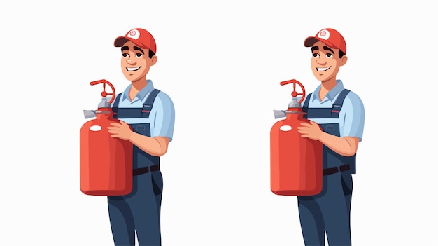 Vector professional gas delivery male character in uniform delivering gas cylinder