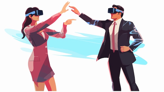 Vector professional gesture businesswoman and businessman with vr