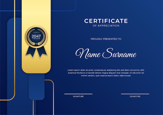 Professional golden blue certificate design template