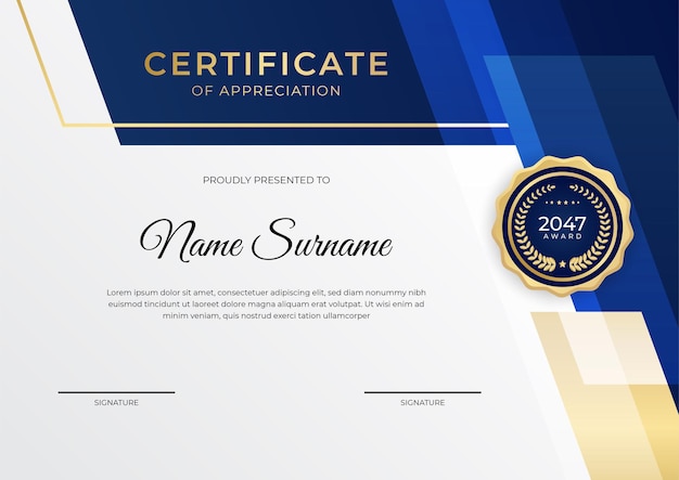 Professional golden blue certificate design template