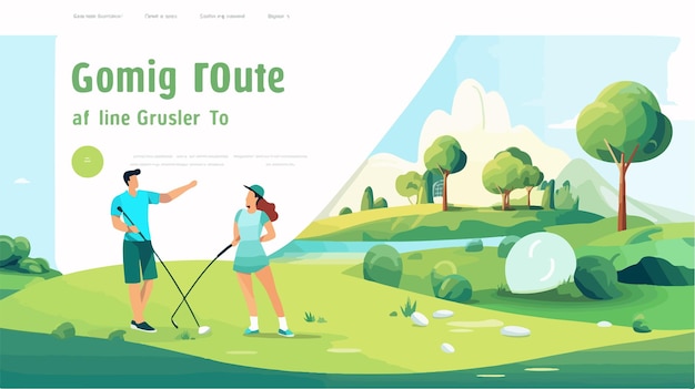 Vector professional golf club landing page website with smiling people