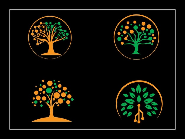 Professional Green tech tree logo designs template or creative technology logo design