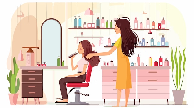 Professional Hairdresser Styling Hair of Young Woman in Beauty Salon