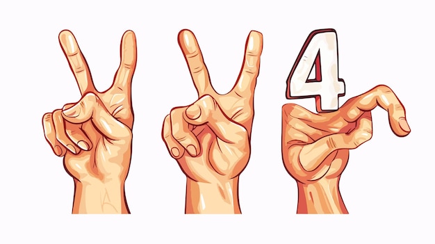 Vector professional hand gesture symbol of number four with finger hand sign for creative designs