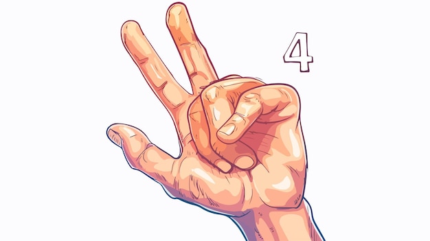 Vector professional hand gesture symbol of number four with finger hand sign for creative designs