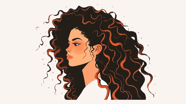 Vector professional handdrawn portrait of woman with beautiful curly hair