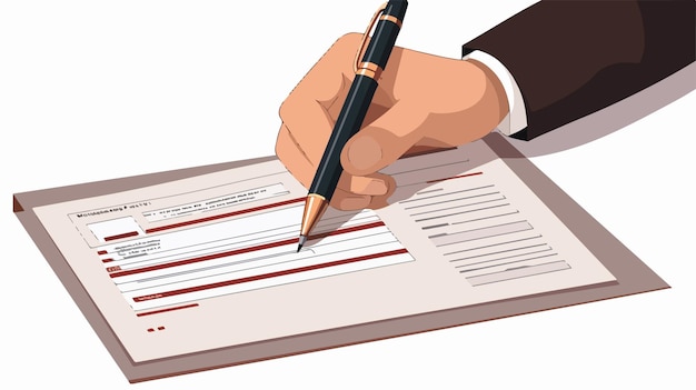 Professional Hands Filling Tax Form with Pen Vector Illustration