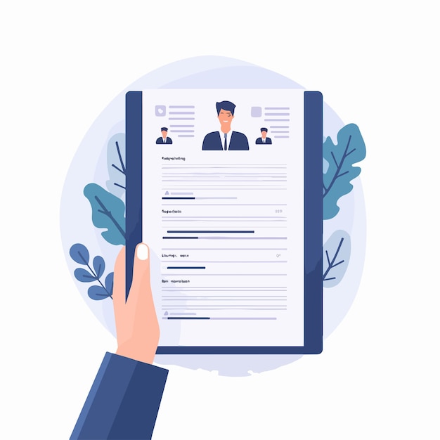 Vector professional hands holding cv of candidate job application concept