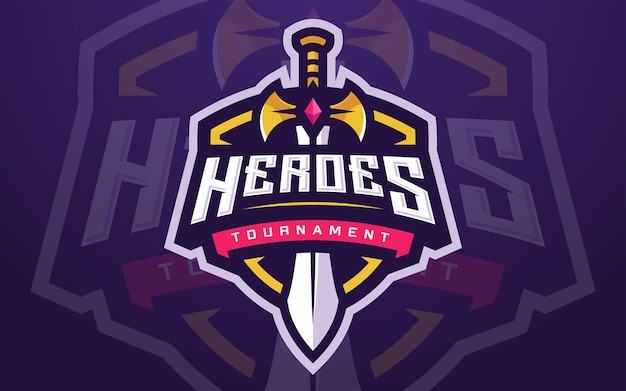 Professional Heroes Esports Logo Template with Sword for Game Team or Gaming Tournament