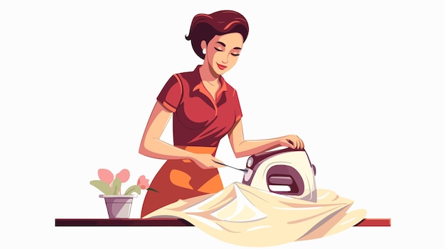 Professional Housekeeper Woman Ironing Clothes at Home