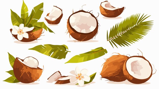 Vector professional illustration of dry coconut on white background