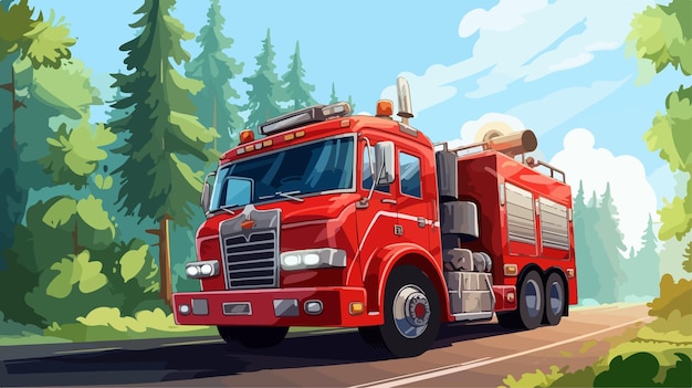 Vector professional illustration of fire engine on road cartoon