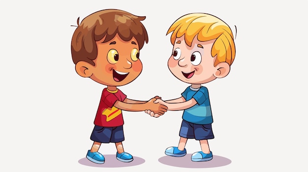 Vector professional illustration of little boys shaking hands