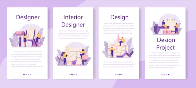 Professional interior designer mobile application banner set