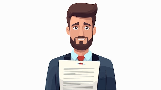 Vector professional job seeker with sad expression on face holding curriculum vitae