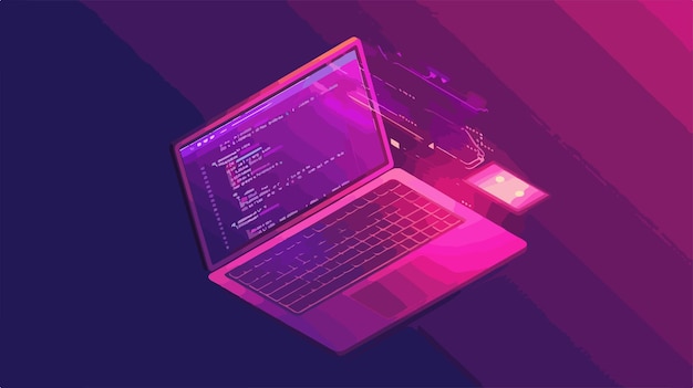 Vector professional laptop with open console in coding environment