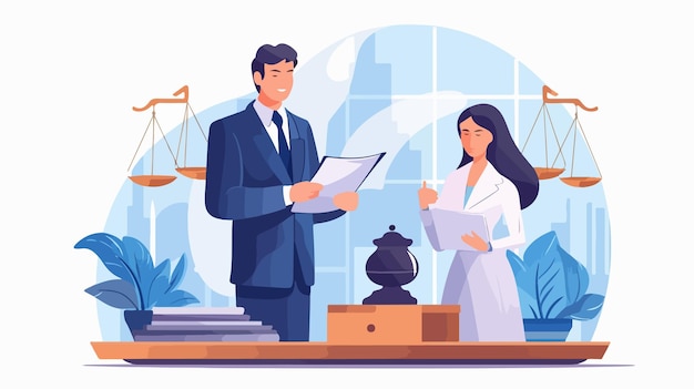 Vector professional lawyer woman with court certificate concept