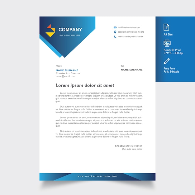 Professional Letterhead Mockup with Blue Geometric Shapes