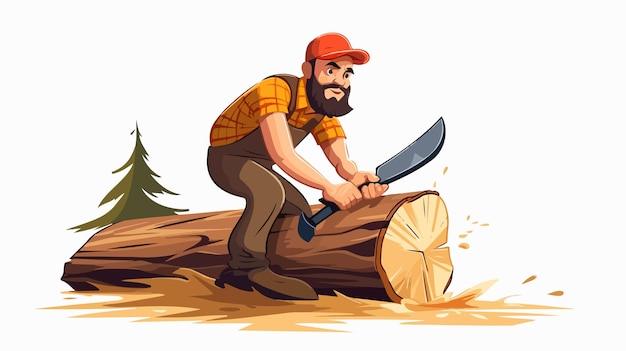 Vector professional lumberjack illustration chopping wood car