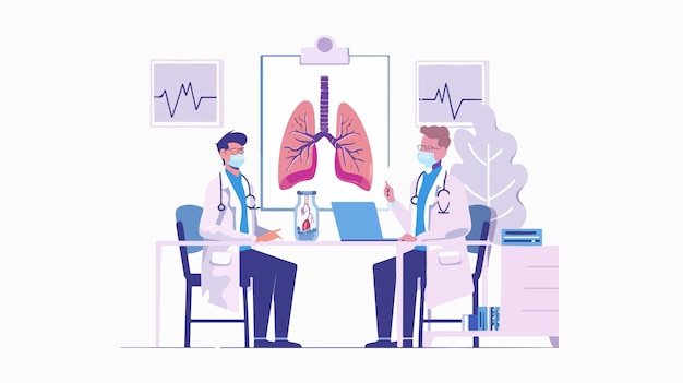 Vector professional lung cancer diagnosis and examination by doctors