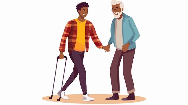 Professional Male Caregiver Assisting Elderly Man Walking at Home