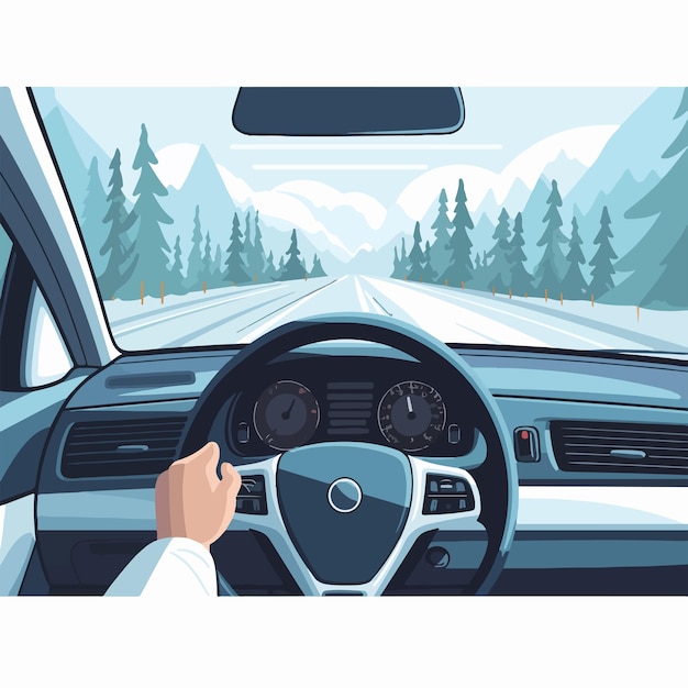 Vector professional male hands driving car on highway vector illustration