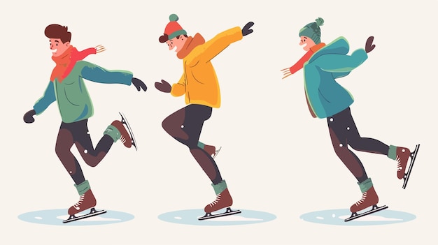 Vector professional male ice skater performing figure pose on ice winter sport activity