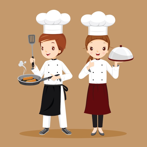 Professional Man And Female Chefs With Foods In Hands