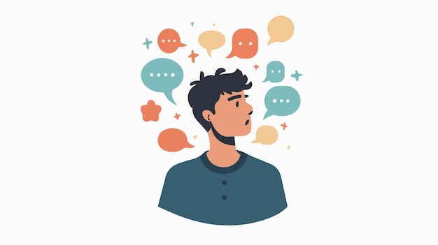 Professional Man with Speech Bubbles Vector Illustration