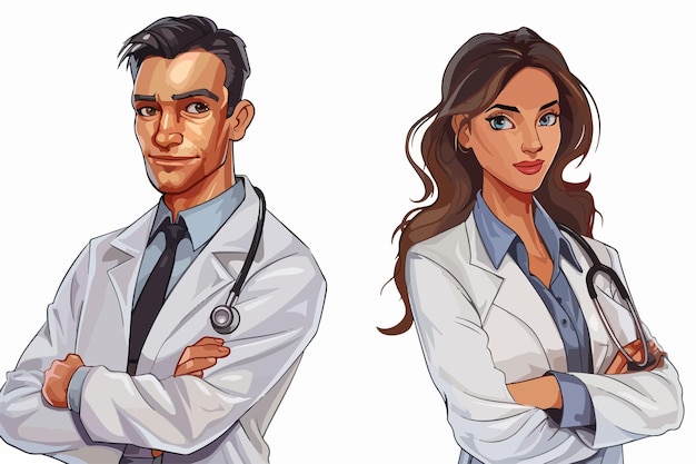 Professional Medical Doctors Vector Illustration of Male and Female