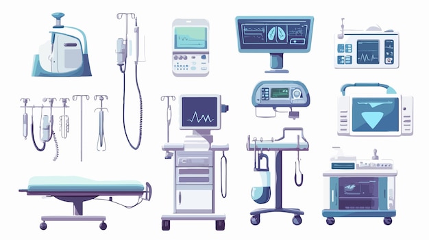 Vector professional medical equipment instruction manuals with icons