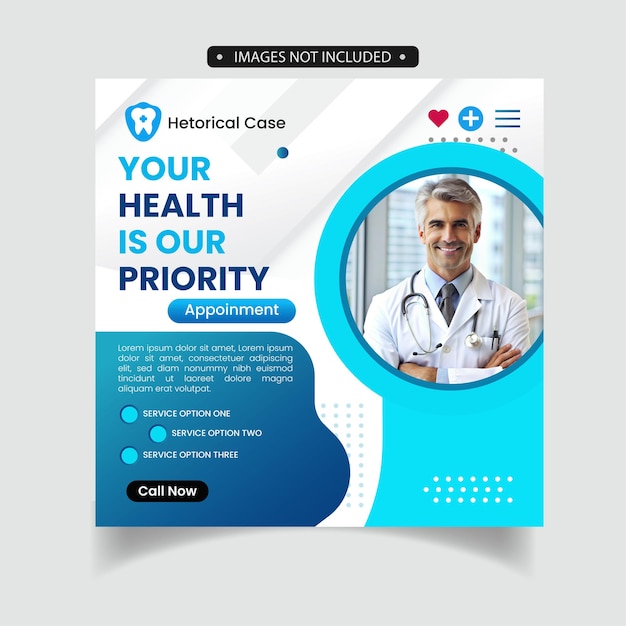 Professional medical healthcare social media post template design Clinic or hospital digital market