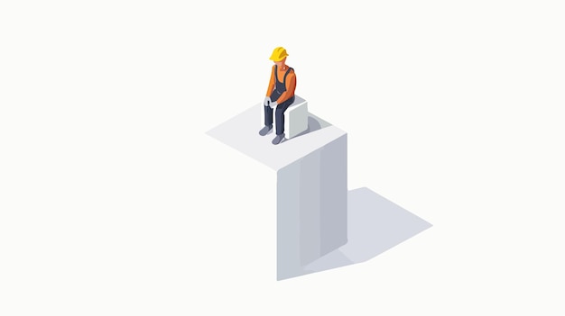 Professional Miniature Builder in White Cube Flat Vector Illustration