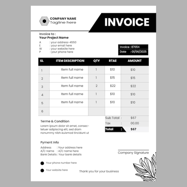 Professional Modern Abstract Corporate Business Invoice Design Template