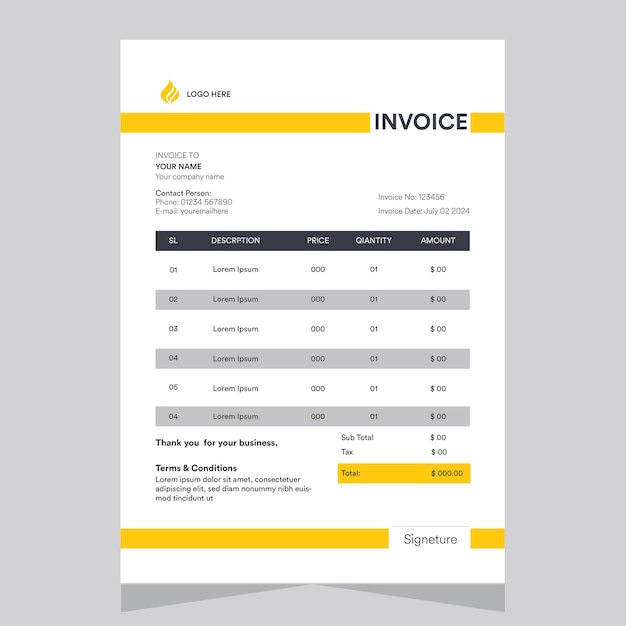 Professional Modern Abstract Corporate Business Invoice Design Template