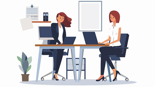 Vector professional modern business women collaborating in office setting