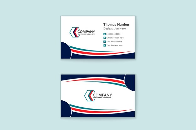 Professional and modern corporate business card template design with blue and red color