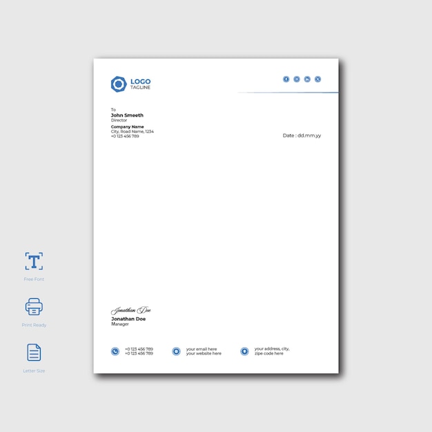 Vector professional modern corporate business colourful letterhead template design letter size stationary