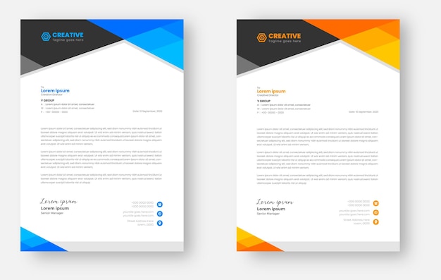 Professional and modern corporate business letterhead design with blue and yellow color