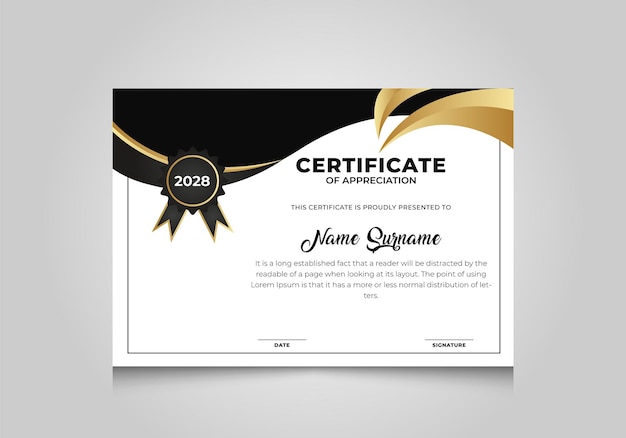 Professional Modern elegant award or achievement certificate template