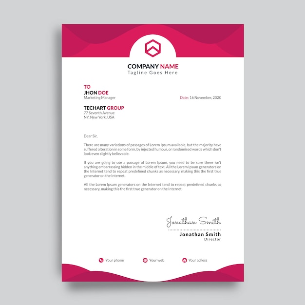 Professional Modern Letterhead Design Template With Red And White Background