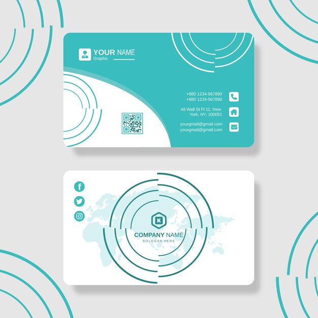 Professional and modern turquoise and white business card design template