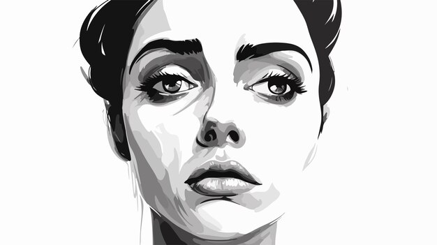 Vector professional monochrome handdrawn portrait of white skin doubtf