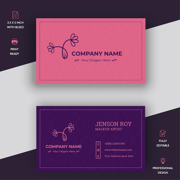 Professional orderly pink and purple modern creative business card